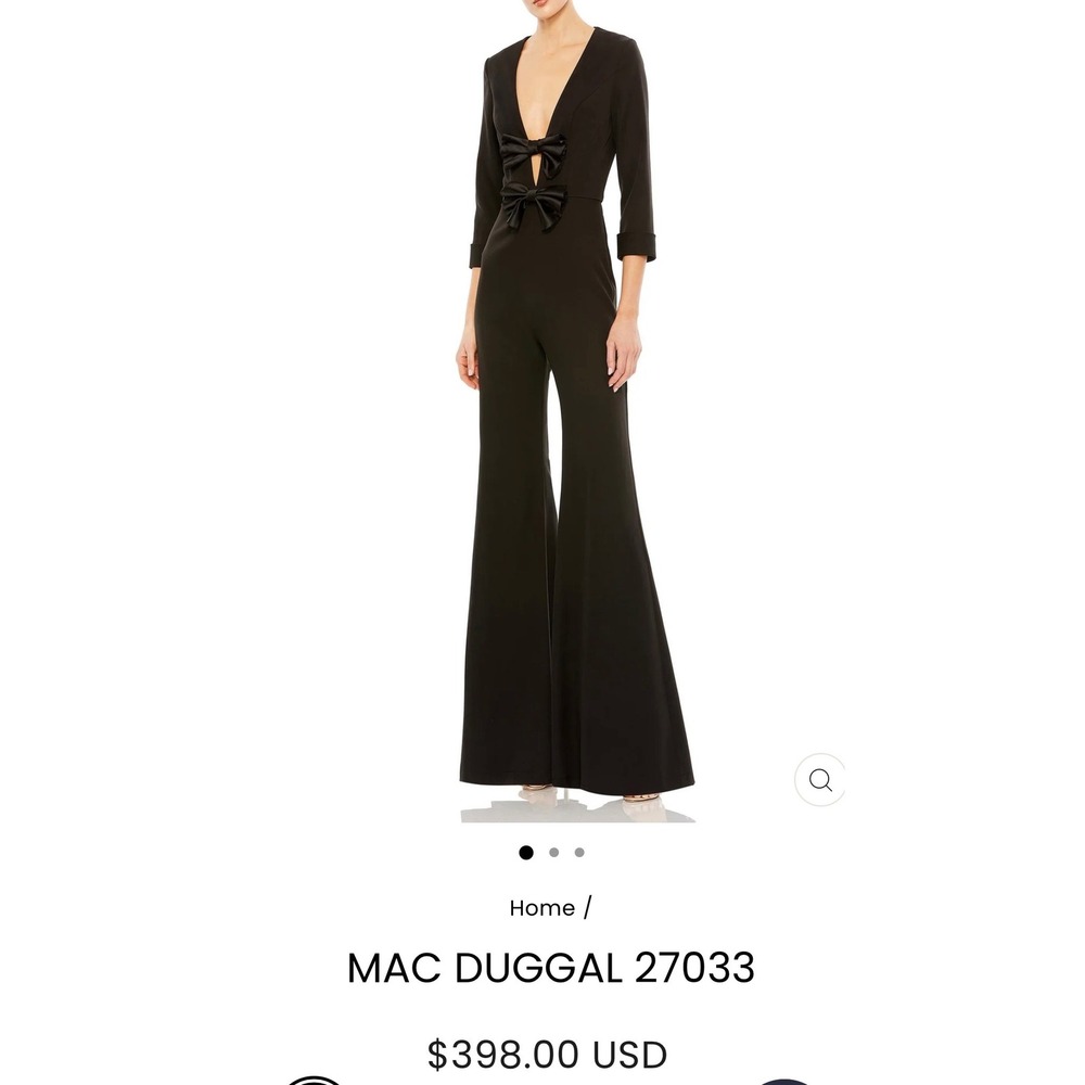 Mac Duggal 27033 Black Plunging Bow Front Wide Leg Evening Jumpsuit Formal
